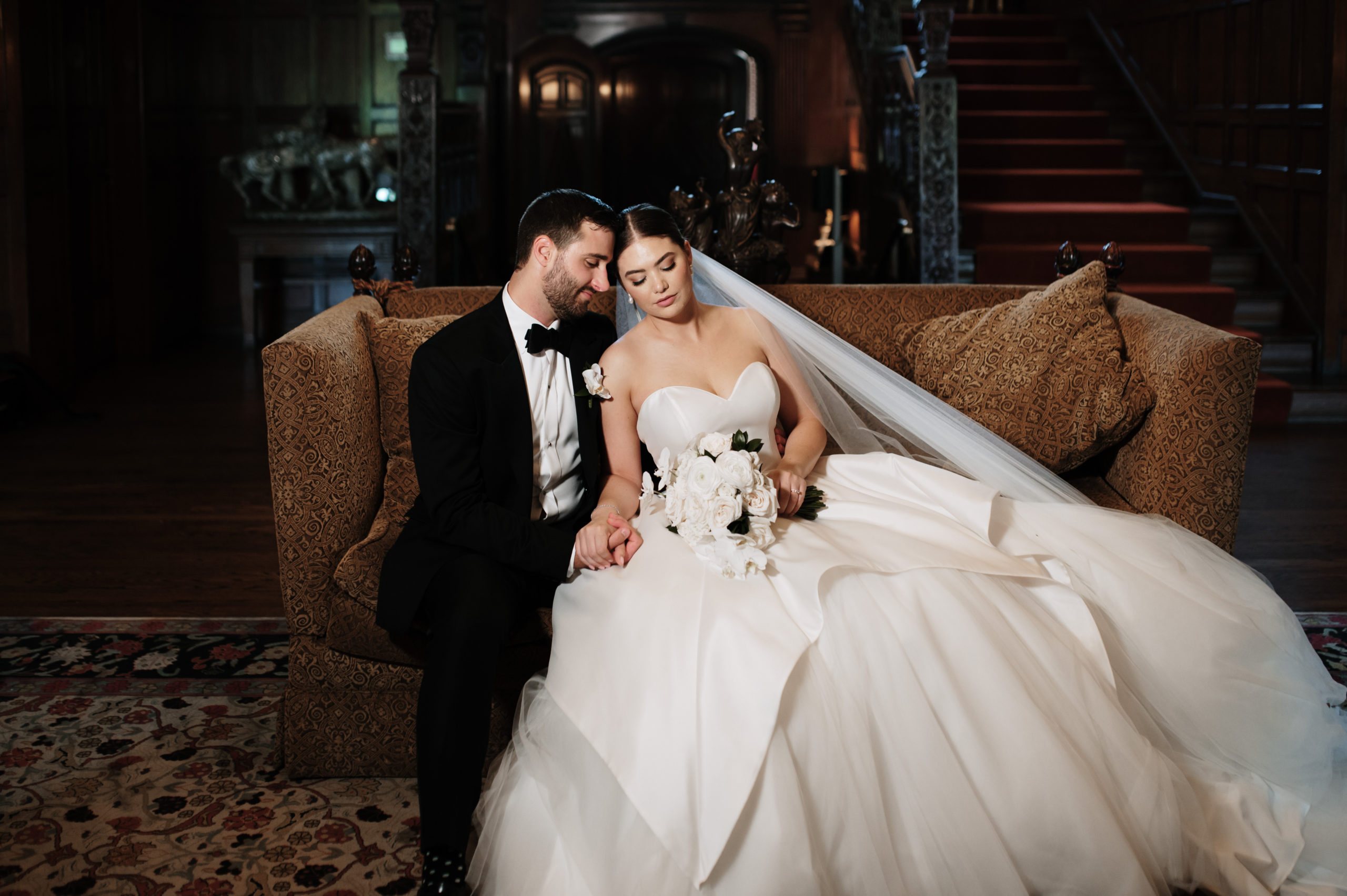 Wedding portraits of bride and groom with professional lighting
